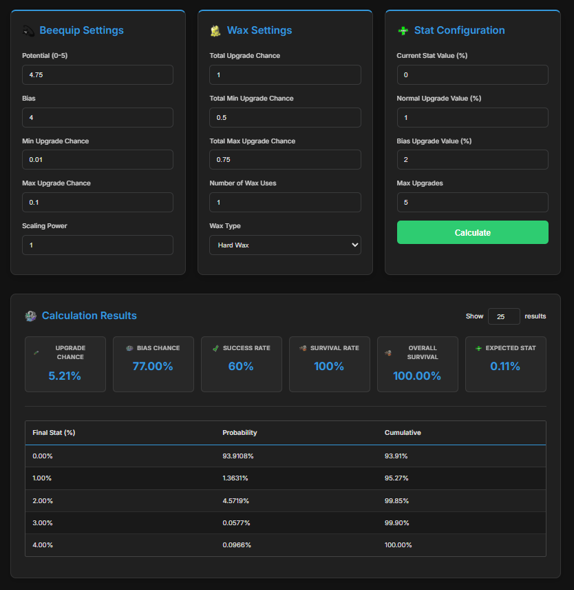 Wax Calculator Interface